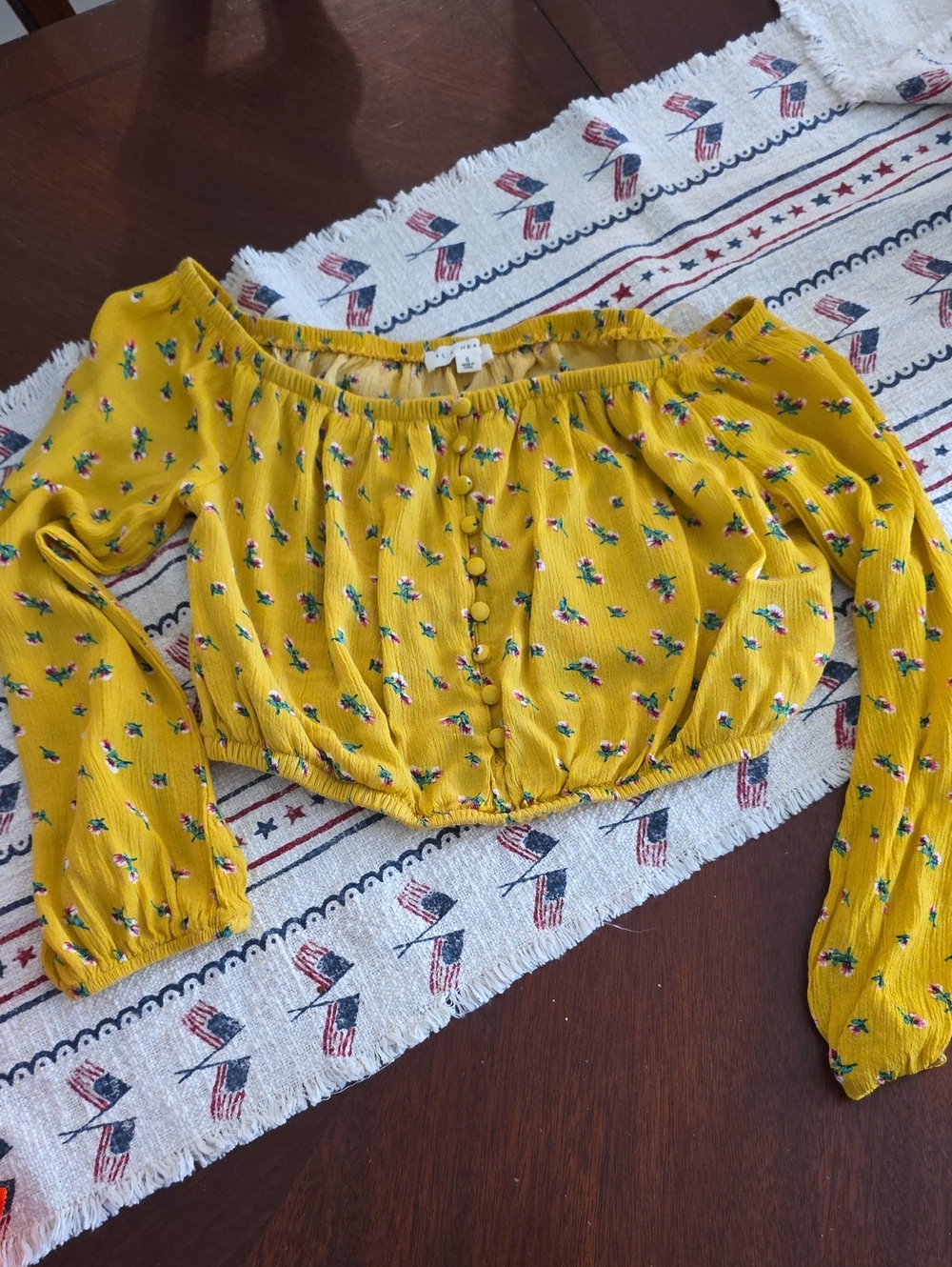 Yellow Floral Off-Shoulder Crop Top